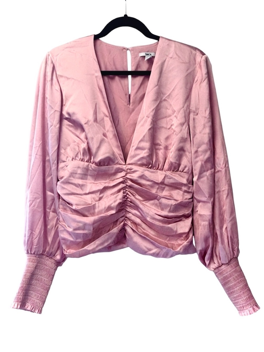Bar III Blush Pink Ruched V-Neck Long Sleeve Blouse